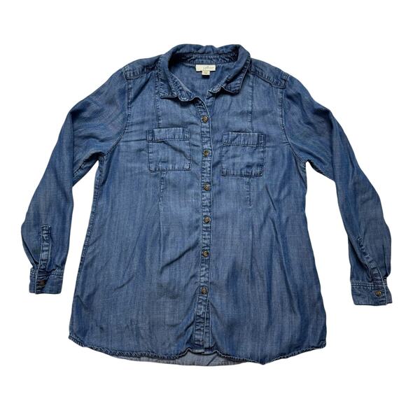 J.JILL DENIM Soft Lyocell Chambray Button Up Shirt Size XS Petite Blue Collared - Picture 4 of 11